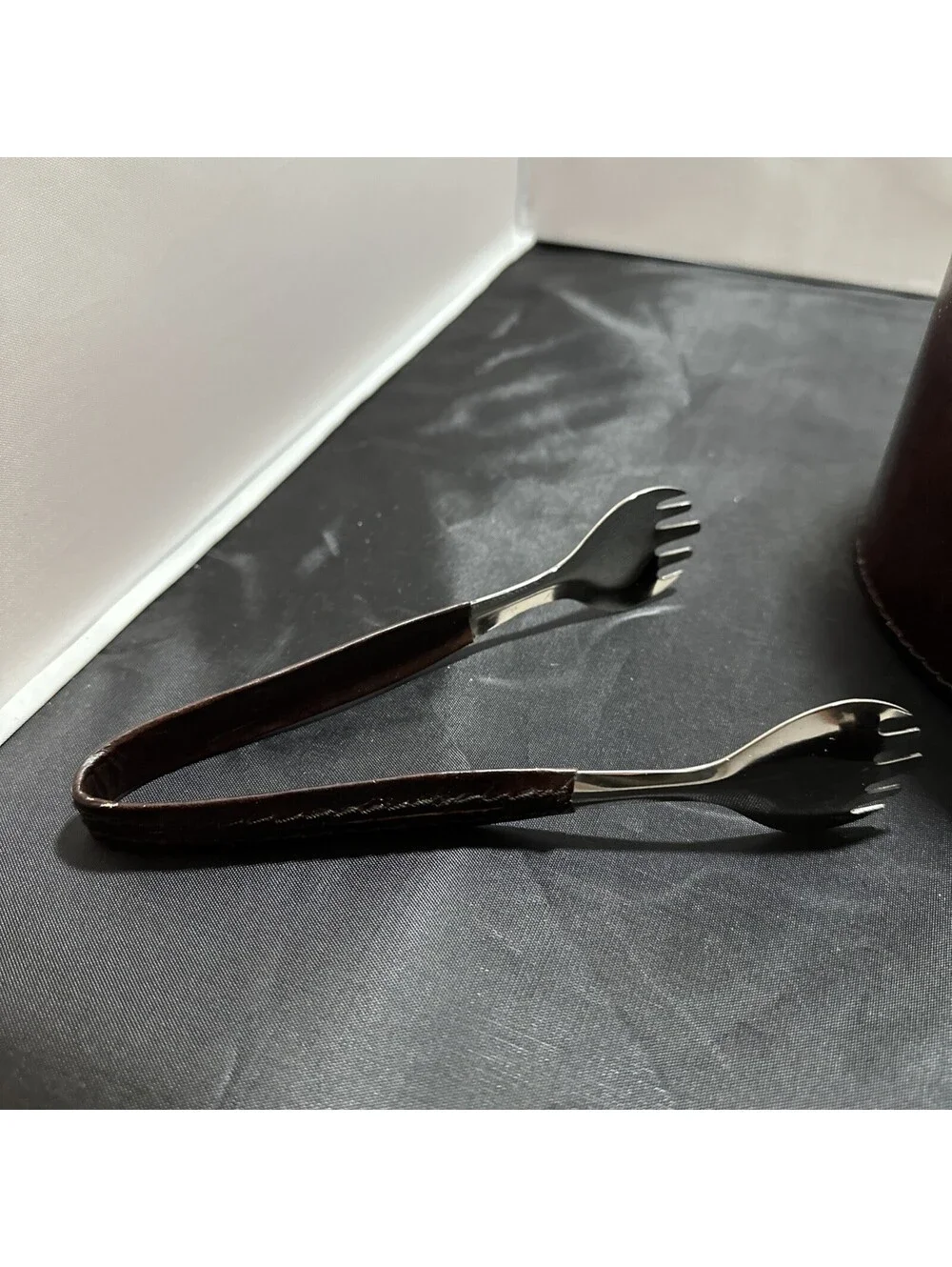 Pottery Barn Faux Leather Ice Bucket With Tongs￼
